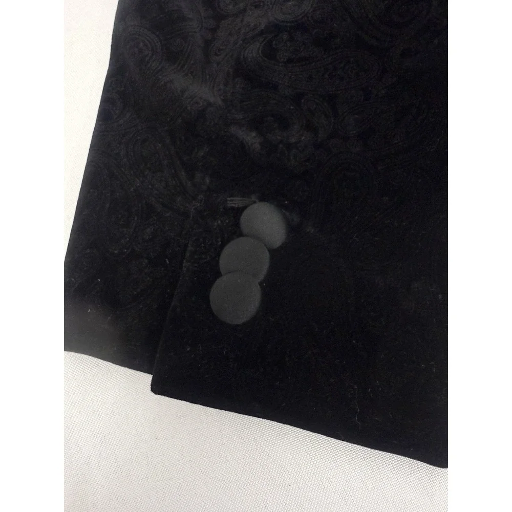 Alan Flusser Mens 48R Black Paisley Velvet Tuxedo Blazer Floral Lined *FLAW